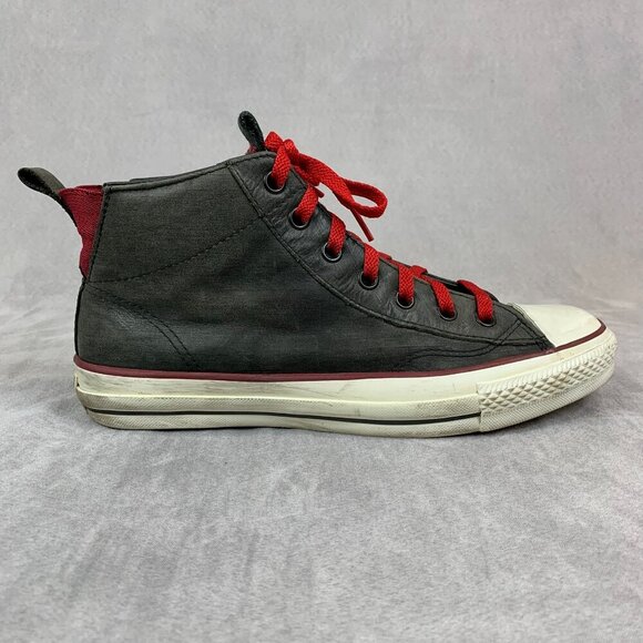 Converse John Varvatos Men Shoes 9 Gray Red Mid Top Leather Sneakers Rock Skater - Picture 3 of 12
